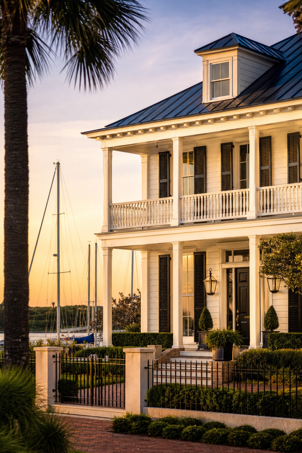 A Charleston home at golden hour